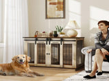 Dog Crate Furniture for Large Dogs, Double Dog Cage for Small Dogs, with Sliding Doors - Oak Tone T3398P376406