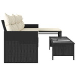 Garden Sofa with Table and Cushions L-Shaped Black Poly Rattan 365571