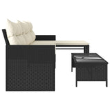 Garden Sofa with Table and Cushions L-Shaped Black Poly Rattan 365571