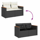 Garden Sofa Set with Cushion 14 pcs Black and Cream Poly Rattan 3364955