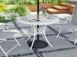 78 cm Round Garden Dining Table with Parasol Hole Antique Cast Aluminium Outdoor Table Only, White T3398P317619