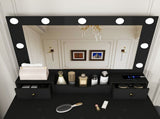 Makeup Vanity Desk with 9 Hollywood Bulbs,with a large mirror, featuring 4 drawers and 1 open W1196P519991