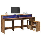 Desk with LED Lights Old Wood 200x104x91 cm Engineered Wood 3309472