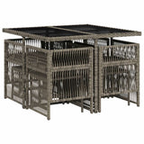 9 Piece Garden Dining Set with Cushions Grey Poly Rattan 3210956