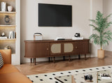 180*40*40cm Oval TV Stand in Dark Walnut, Rattan Design, Two Cabinet Doors, Two Sliding Doors, TV N605P439650N
