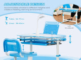 Kids Study Desk and Chair Set w/ Adjustable Height, Storage, Drawer, Blue T3398P347706