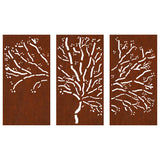 Garden Wall Decorations 3 pcs 105x55 cm Corten Steel Tree Design 824511