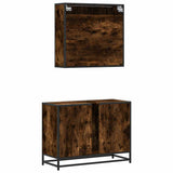 2 Piece Bathroom Furniture Set Smoked Oak Engineered Wood 3300912