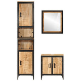 3 Piece Bathroom Furniture Set Iron and Solid Wood Mango 3217115