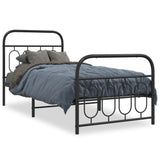 ZNTS Metal Bed Frame without Mattress with Footboard Black 90x190cm 377127