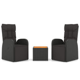 3 Piece Garden Lounge Set Black Poly Rattan&Solid Wood Acacia 3157665