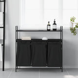 Laundry Basket 3 Compartments with Shelves Black Oak 859080