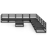 ZNTS 10 Piece Garden Lounge Set Black Solid Pinewood 3075853