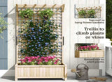 Raised Bed with Drainage Holes, Wood Planter with Trellis for Climbing Plants to Grow Vegetables, T3398P310880