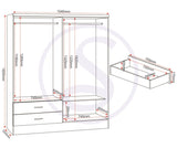 ZNTS Nevada 4 Door 2 Drawer Mirrored Wardrobe Bedroom Set 100-108-044