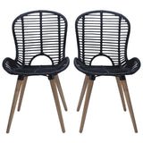 Dining Chairs 4 pcs Black Natural Rattan 246808