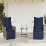 3 Piece Bistro Set with Cushions Grey Poly Rattan 365677