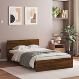 Bed Frame with Headboard and LED Brown Oak 140x200 cm 3207615