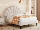 4ft6 Double Upholstered Velvet Bed, with Adjustable Chic Petal Headboard, Velvet Platform Bed N652P169590