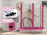 4.6ft Toddler Trampoline w/ Safety Enclosure Net, for Indoor Outdoor Use, Ages 3-6 Years, Pink T3398P348075