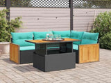 5 Piece Garden Sofa Set with Cushions Black Poly Rattan Acacia 3327704