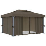 Gazebo with Curtain&LED String Lights 4x3 m Taupe 3070357