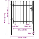 Fence Gate Single Door with Spike Top Steel 1x1 m Black 146032