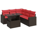 6 Piece Garden Sofa Set with Cushions Brown Poly Rattan Acacia 3326325