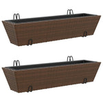 ZNTS Planters with hooks 2 pcs Brown Poly Rattan 366405