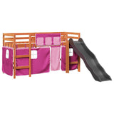 Kids' Loft Bed with Curtains Pink 80x200 cm Solid Wood Pine 3309073