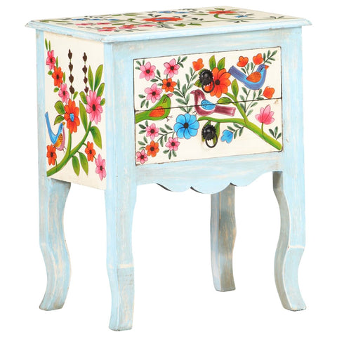 ZNTS Hand Painted Bedside Cabinet 40x30x50 cm Solid Mango Wood 323541