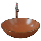 Bathroom Sink with Tap and Push Drain Brown Tempered Glass 3098458