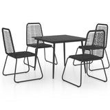 Dining Set Black PVC Rattan, Powder-Coated Steel, Glass 3060113