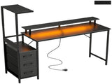 147cm Gaming Desk with Charging Station and Monitor Stand, Computer Table for Home Office with RGB T3398P553222