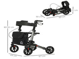 4 Wheel Rollator with Seat and Back, Folding Mobility Walker with Carry Bag, Adjustable Height, Dual T3398P344117
