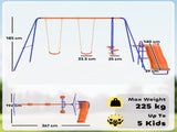 Four-In-One Metal Garden Swing Set, with Double Swings, Glider, Slider, Ladder - Orange and Blue T3398P347543