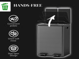 56L Dual Compartment Stainless Steel Bin, with Deodoriser Holders - Black T3398P424964