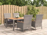 5 Piece Garden Dining Set Grey Poly Rattan&Solid Wood Acacia 3157614