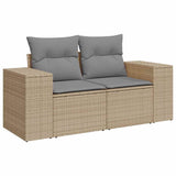 10 Piece Garden Sofa Set with Cushions Beige Poly Rattan Acacia 3327419