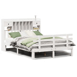 ZNTS Bookcase Bed without Mattress White 150x200 cm King Solid Wood Pine 3322799