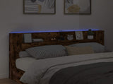 Storage Headboard with LED Smoked Oak Engineered Wood 3418695
