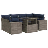 7 Piece Garden Sofa Set with Cushions Grey Poly Rattan Acacia 3326752