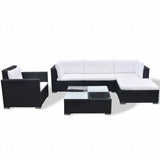 6 Piece Garden Lounge Set with Cushions Poly Rattan Black 42743