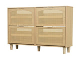 4-Drawer Narrow Rattan Shoe Cabinet, Farmhouse Slim Shoe Storage Cabinet, Space-Saving Storage for N896P437306O