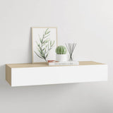 Wall-mounted Drawer Shelf Oak and White 60x23.5x10cm MDF 330263