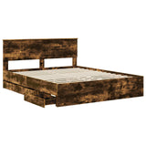 Bed Frame with Drawer Smoked Oak 160 x 200 cm Engineer Wood 3410690