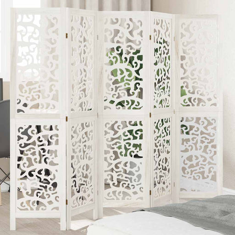 Room Divider 5 Panels White Solid Wood Paulownia 358741