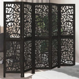 Room Divider 5 Panels Black Solid Wood Paulownia 358757