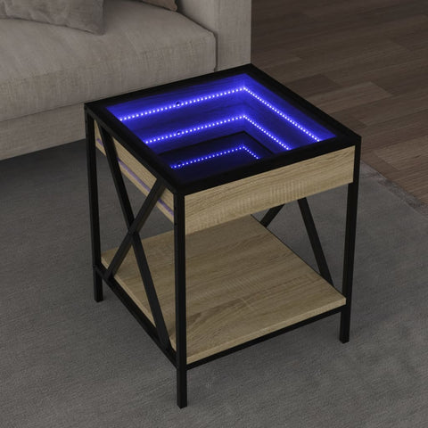 ZNTS Coffee Table with Infinity LED Sonoma Oak 40x40x49 cm 847693