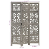 Hand Carved 3-Panel Room Divider Grey 120x165 cm Solid Mango Wood 285332